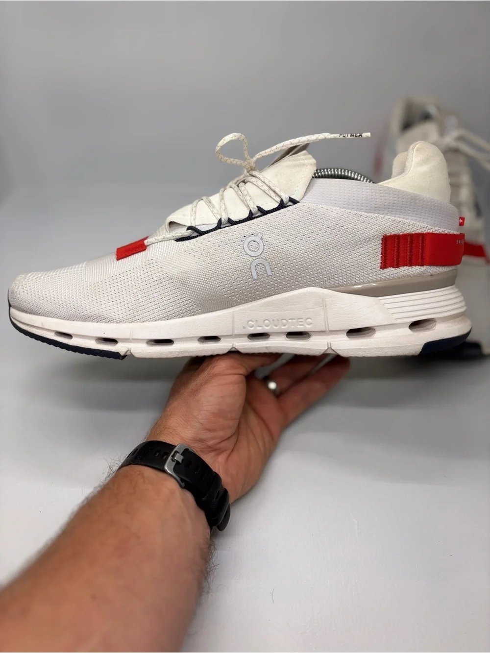 On Running Cloudnova White Red Sneakers Men’s 11.5 EU 46 Athletic Running Shoes